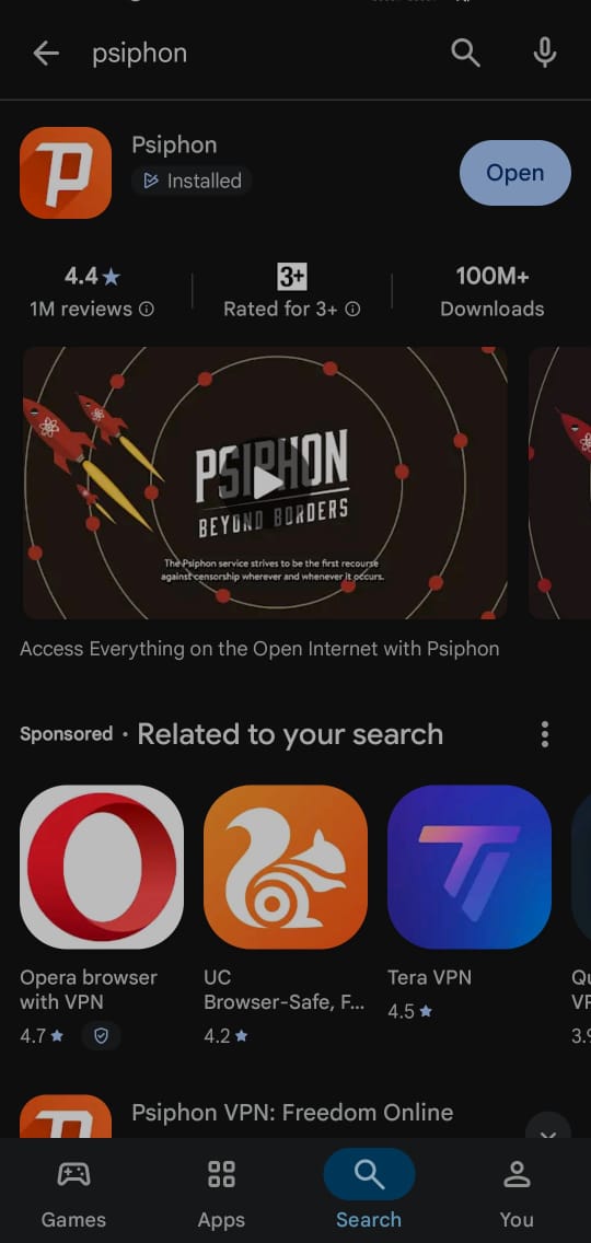 Install Psiphon VPN from Play Store