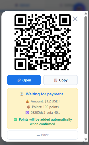 Open or copy payment link or scan QR code